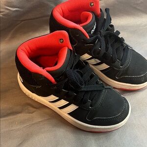 Adidas Kids Black and Red High-Top Sneakers